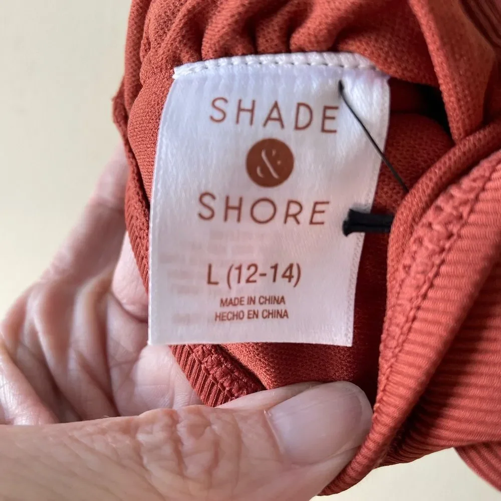 Shade & Shore Brown Shirred Ribbed Bralette Bikini Swim Top Size Large